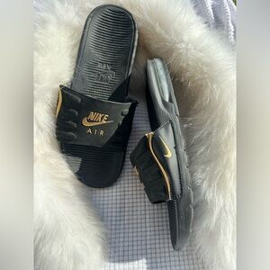 Nike Black and Gold Air Slides
